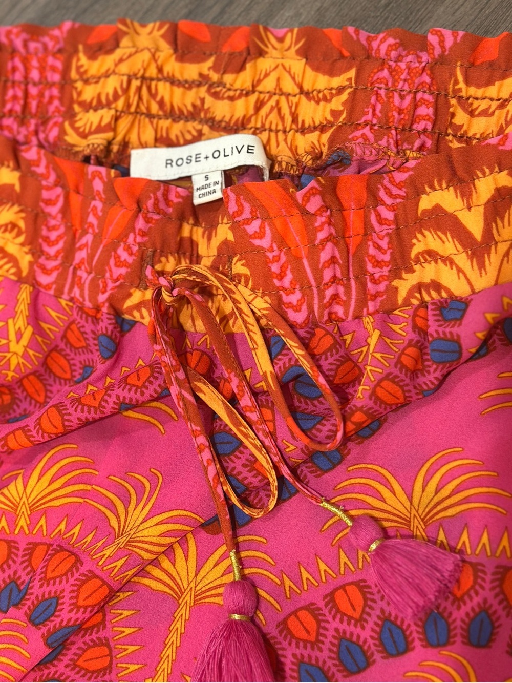 Tropical Palm Print Wide Leg Palazzo Pants Boho Resort Vacation Pink Small - Picture 3 of 11